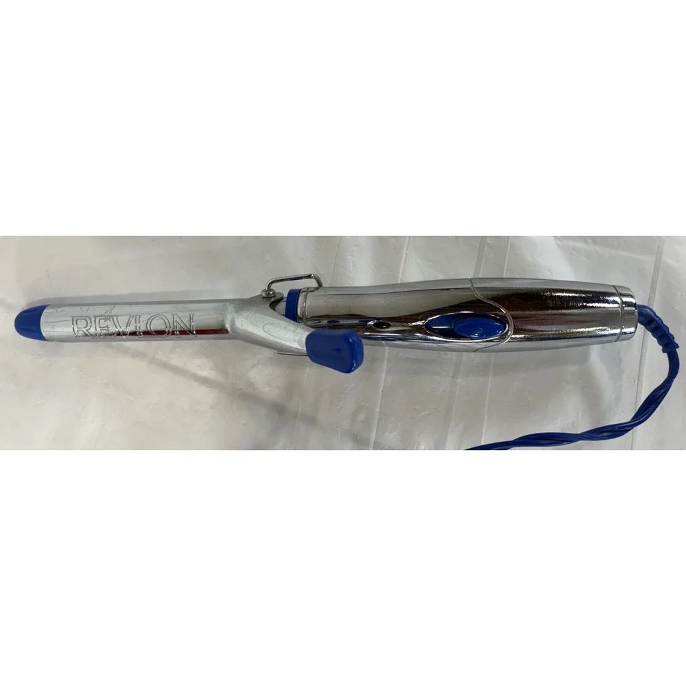 REVLON Perfect Heat Ceramic Curling Iron Chrome/Blue Model RV031 Tested & WORKS!